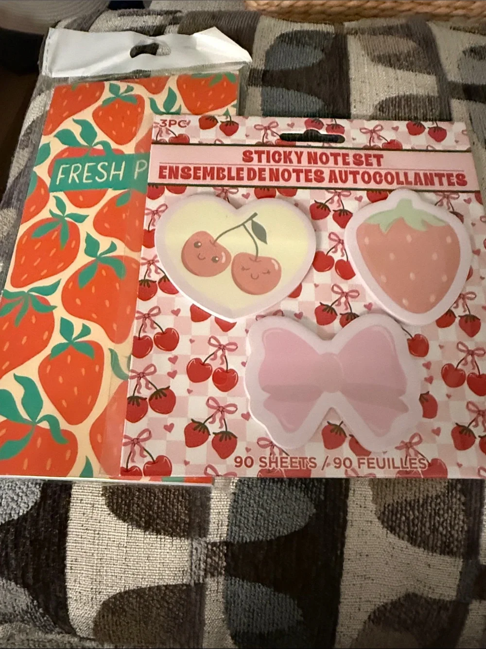 Cute Strawberry & Cherry Sticky Note Set - Pink & Red